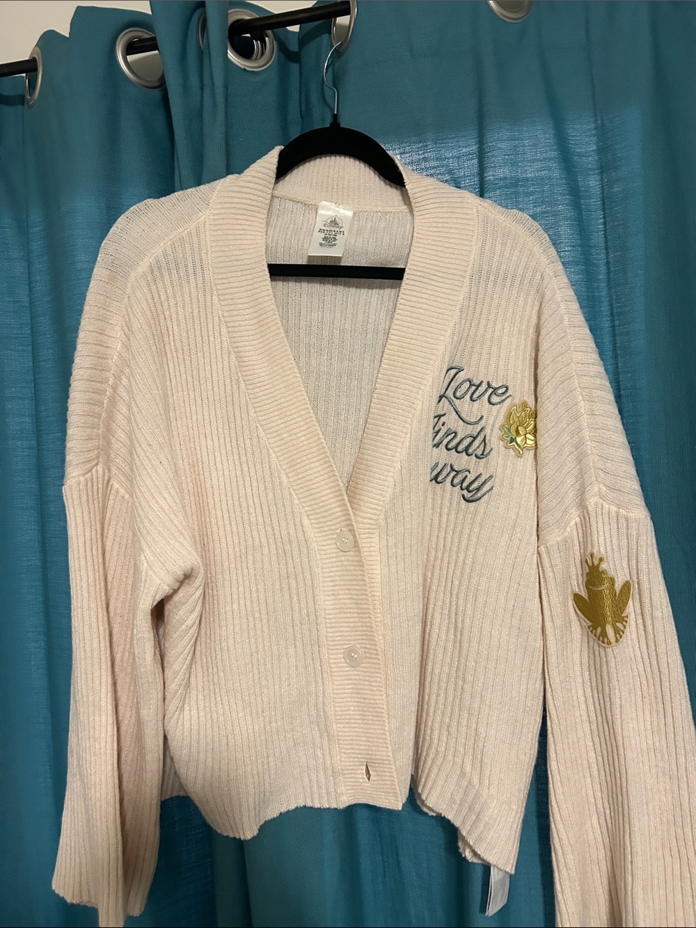 Disney Princess and the frog “Love finds a a way” chopped Cream Cardigan